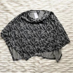 Bobeau Black Grey Camouflage Poncho Cowl Neck Sz XS